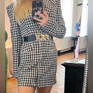 Zara Structured Black and White Houndstooth Blazer Dress Size XS